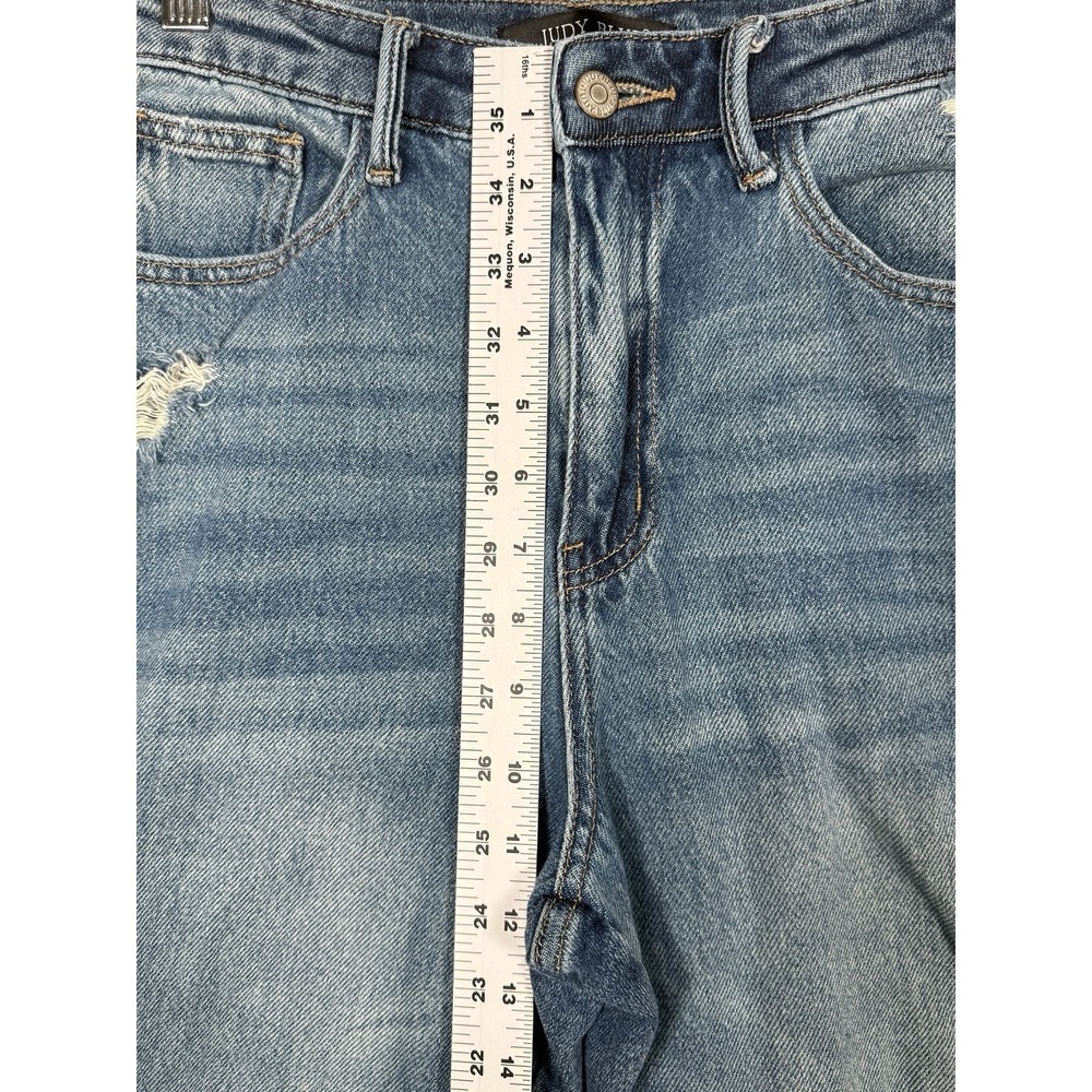 Judy Blue Jeans Womens 5/27 Blue Straight Fit Mid Rise Distressed Stretch Denim - Picture 5 of 8